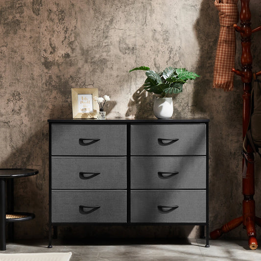 JHK Six Drawer Fabric Nightstand With Storage Cabinet Furniture