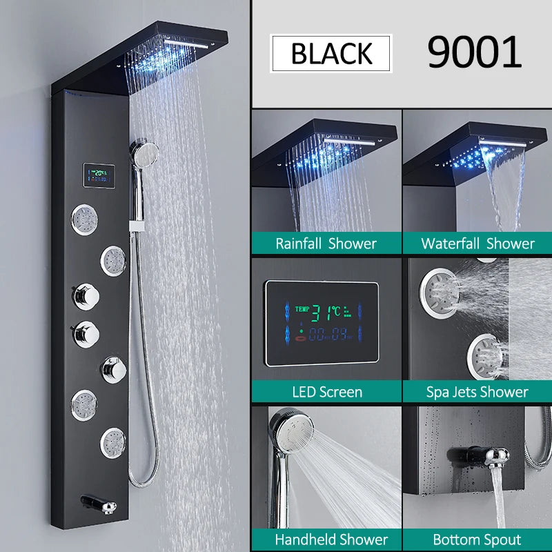 Quyanre LED Shower Panel Tower System With Hydroelectric LCD Display