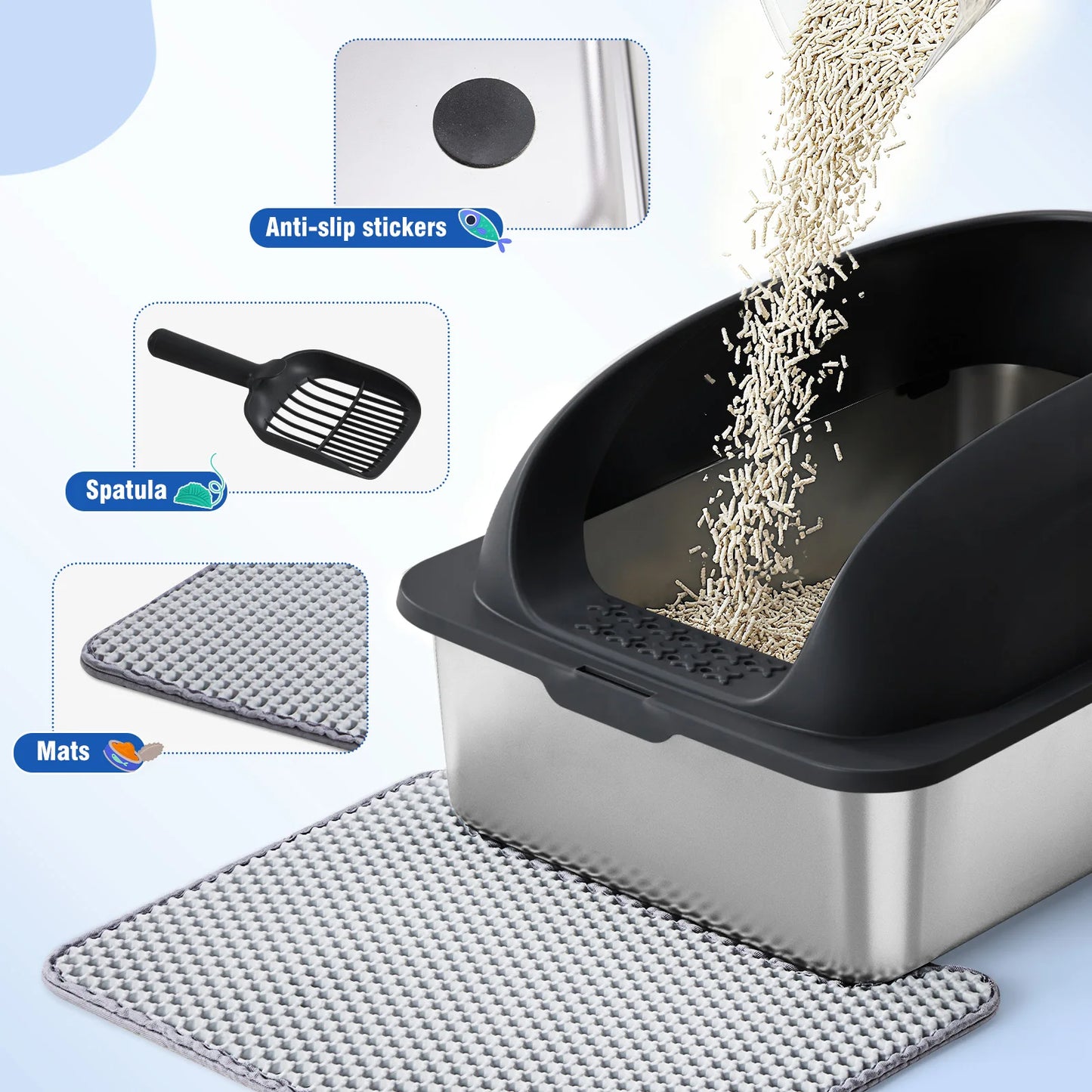 XL Stainless Steel High-Sided Cat Litter Box