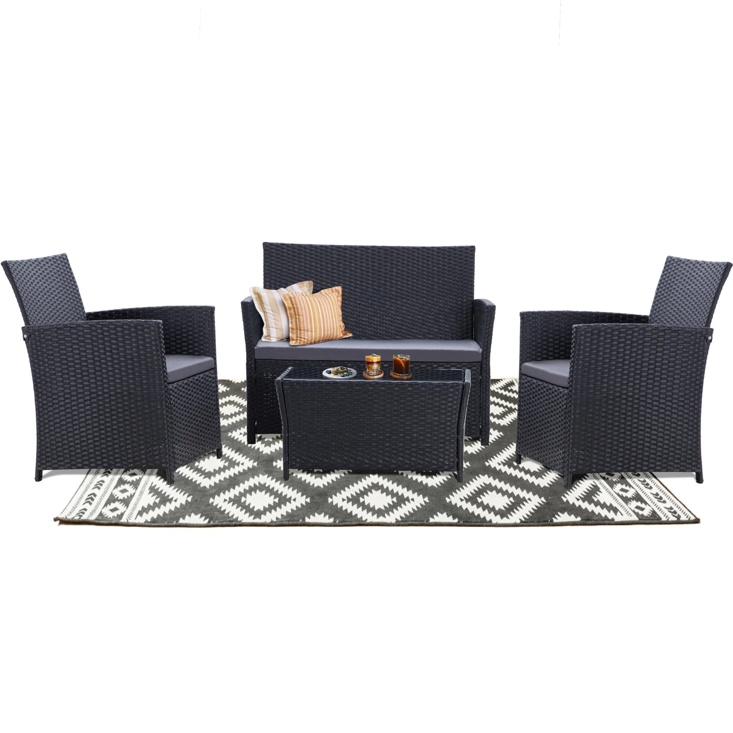 SEOGWISAM Outdoor 4 Piece Rattan Sectional Sofa Set