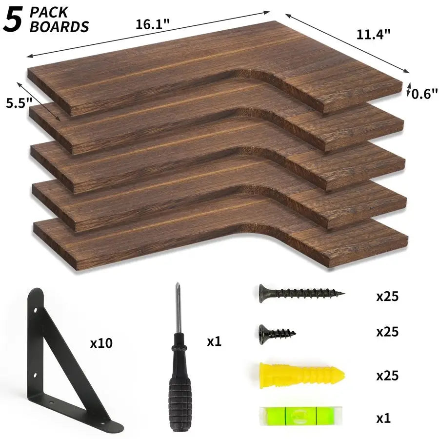 XMSJ Rustic Wood Wall Mounted Corner Floating Shelves Set