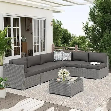 Outdoor Rattan Wicker Patio Sofa Set With Glass Top Table