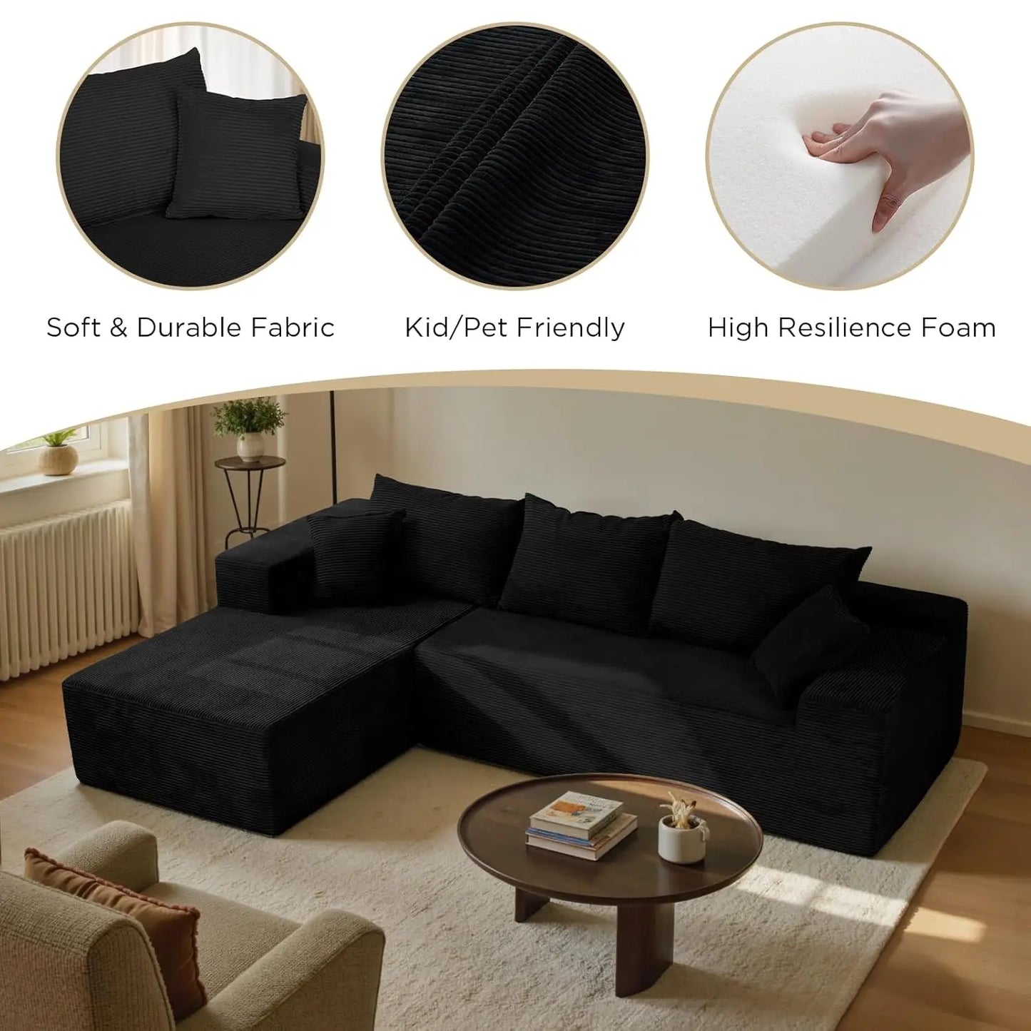 L Shape Sectional Sofa With Chaise Deep Seat Modular Box Living Room
