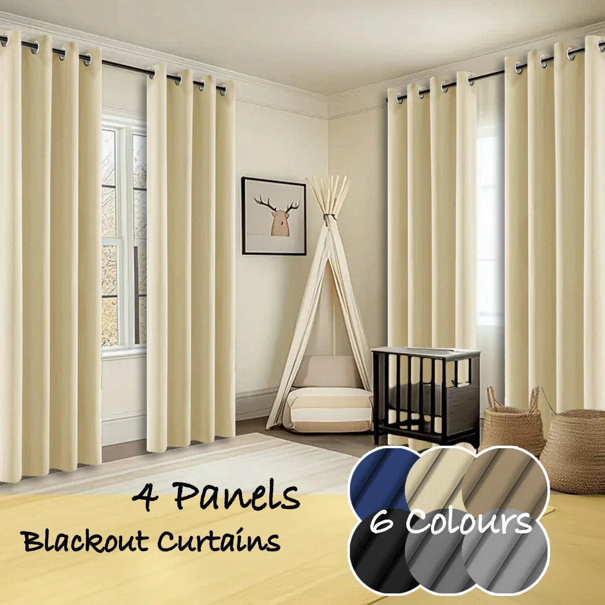 Thermal Insulated Blackout Curtains Ring Top Room Darkening 4 Panels