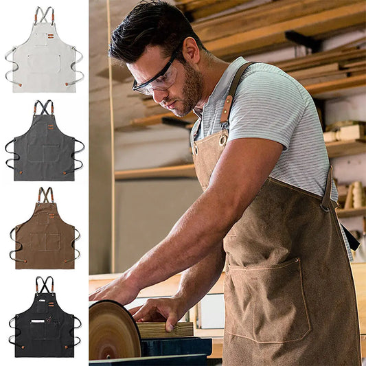 Canvas Kitchen Apron Waterproof Stain-Resistant With Pockets
