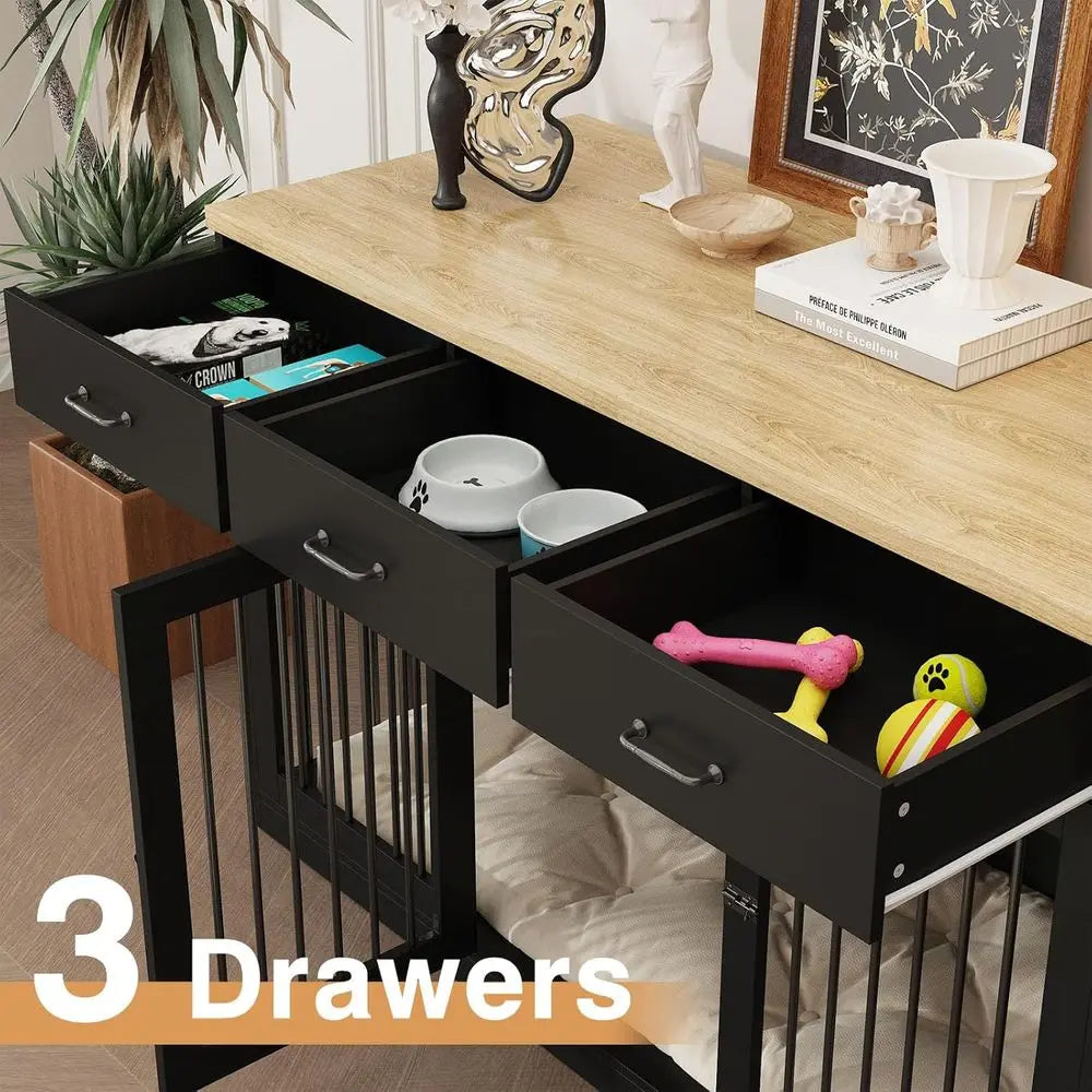 Wooden 3 Door Dog Crate TV Stand
