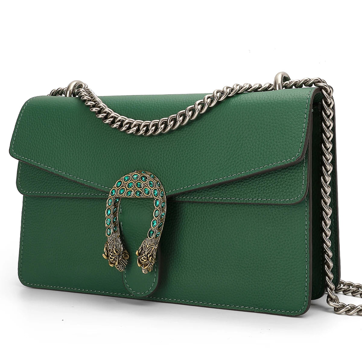 Genuine Leather Crossbody Bag With Elegant Chain Straps