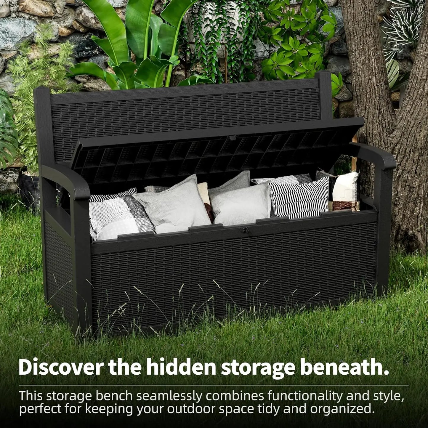 Outdoor Resin Storage Bench Deck Box Waterproof and Lockable