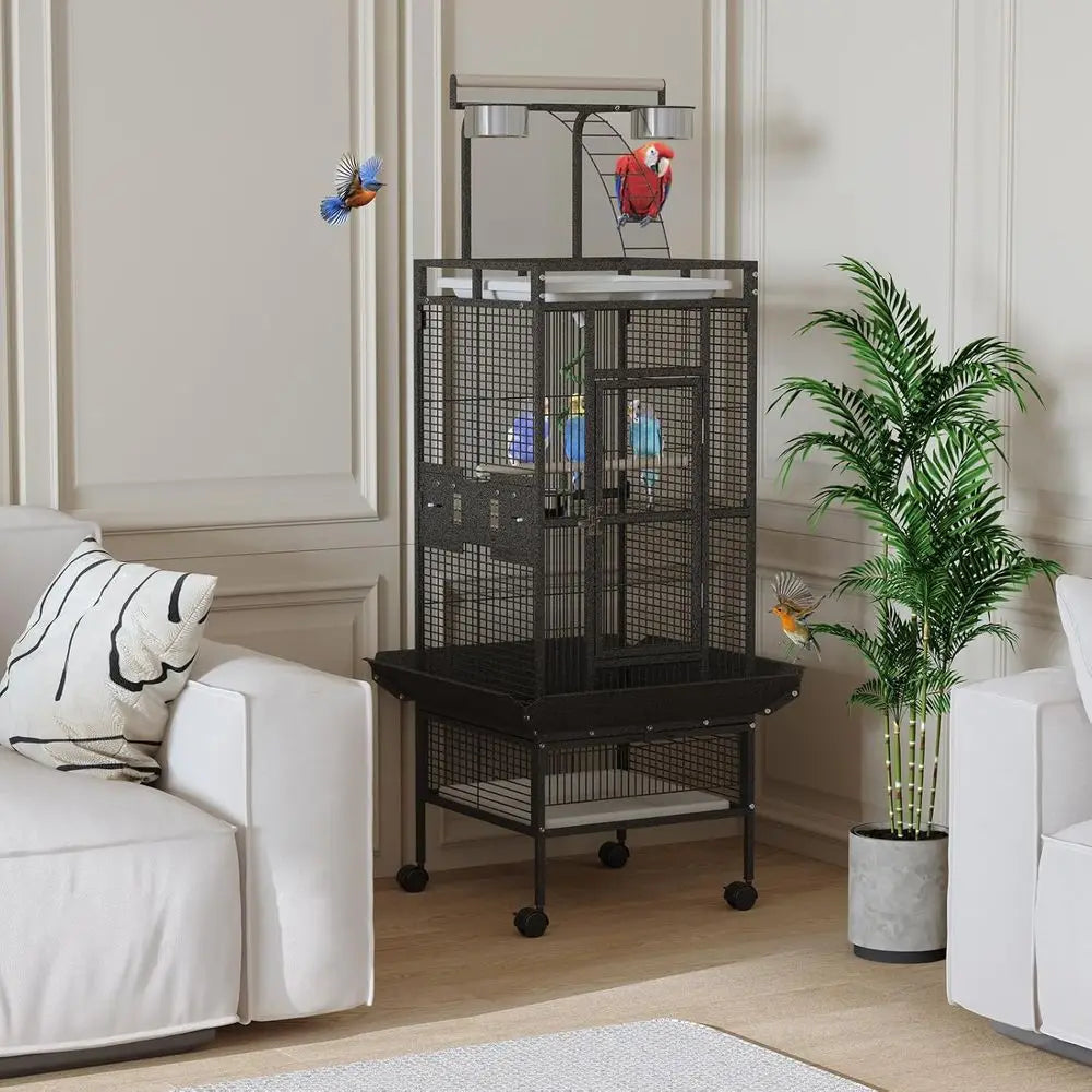 NONEM Bird Cage With Rolling Stand And Stainless Feeding Bowls