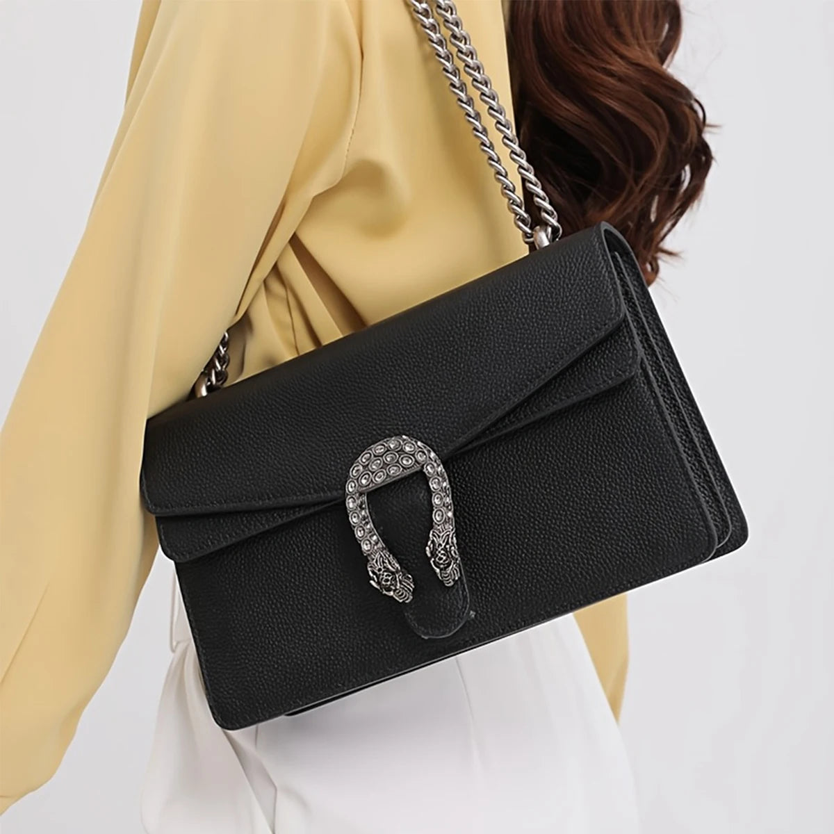 Genuine Leather Crossbody Bag With Elegant Chain Straps