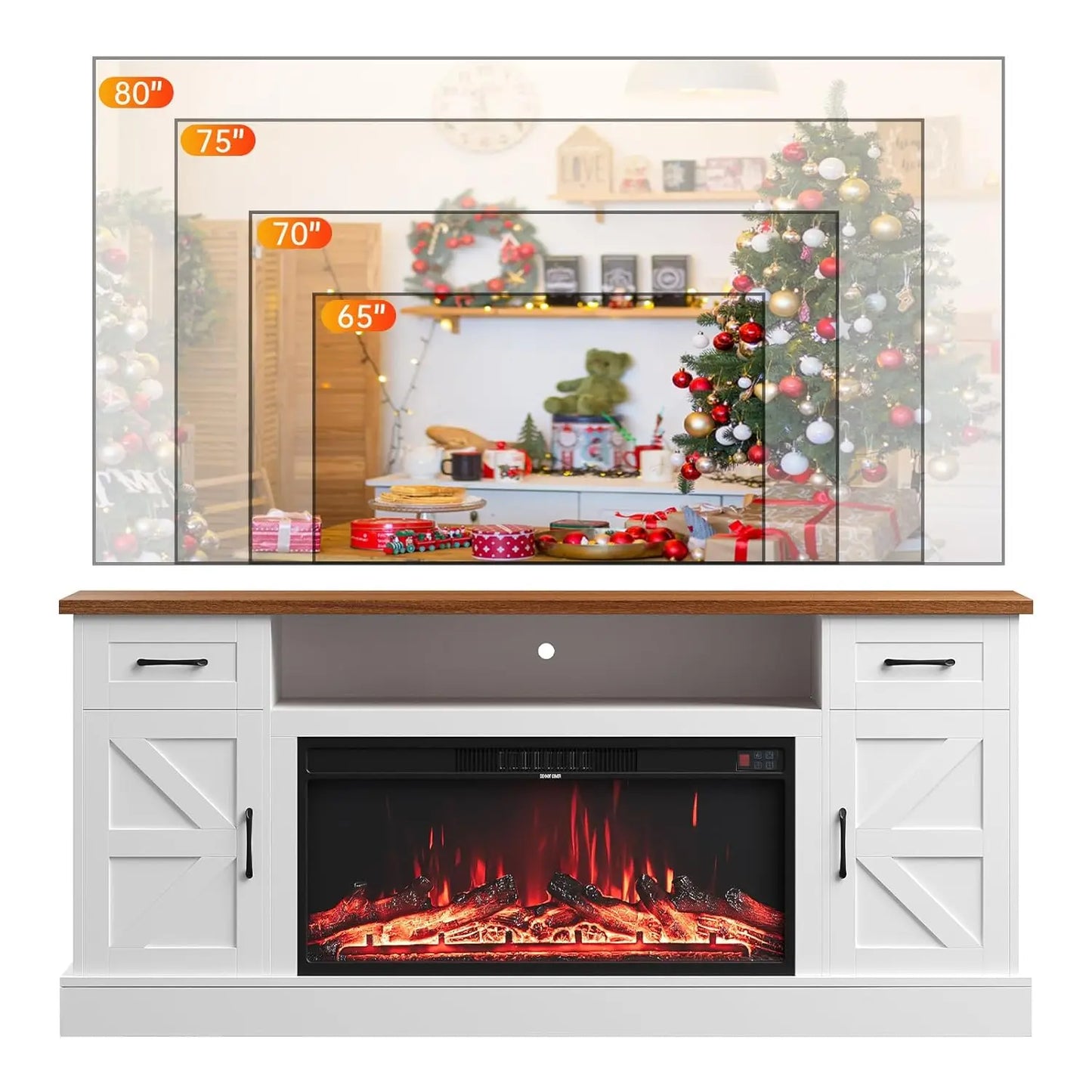 Farmhouse Style Electric Fireplace TV Stand Console Unit