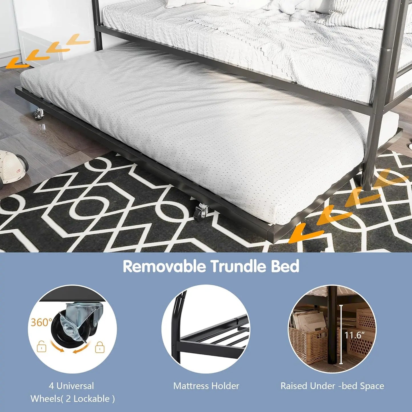 Twin Metal Bunk Beds with Double Secured Ladders