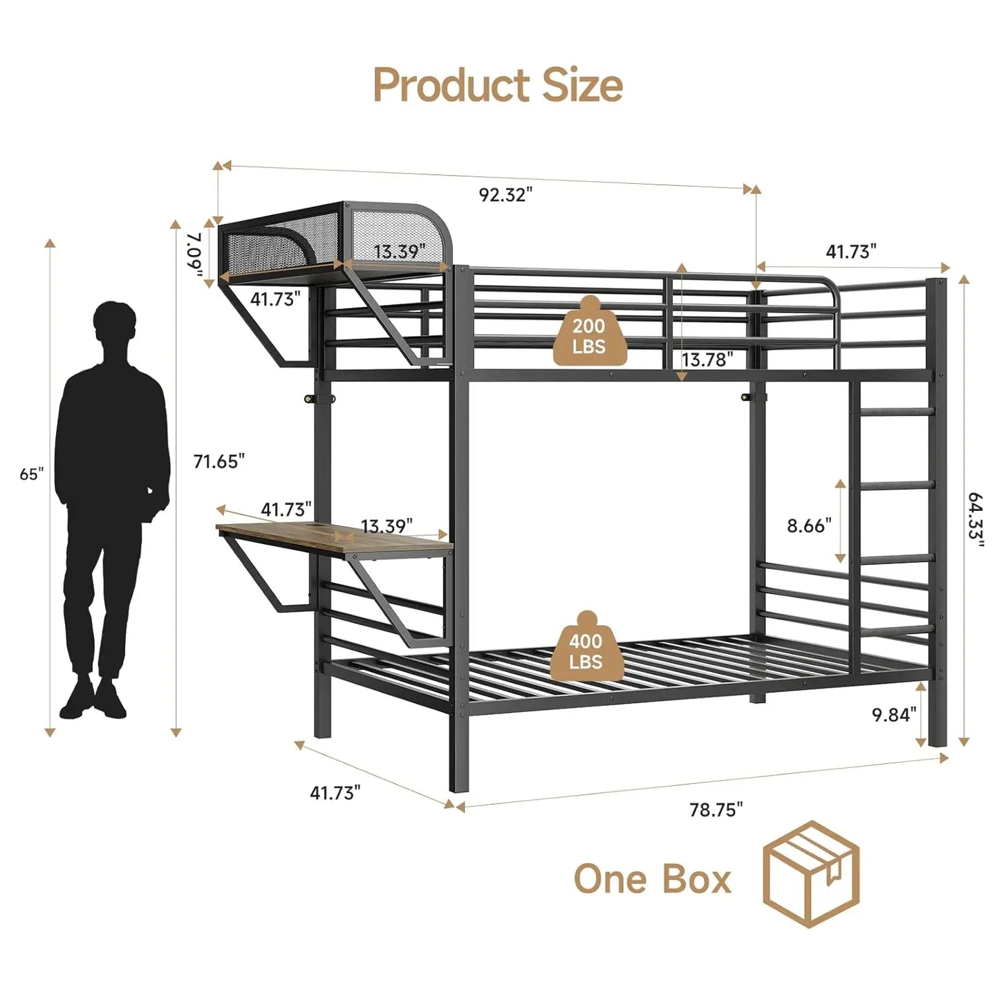 Twin Over Twin Metal Bunk Beds with Desk and Outlets