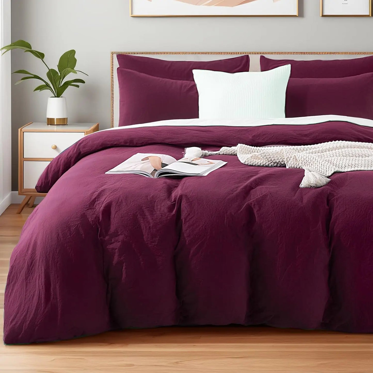 Duvet Cover Set 3 Piece Linen Feel Breathable Zipper Closure