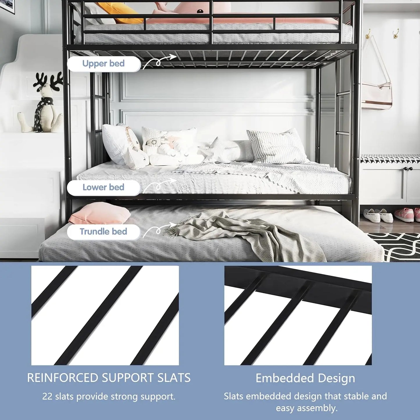 Twin Metal Bunk Beds with Double Secured Ladders