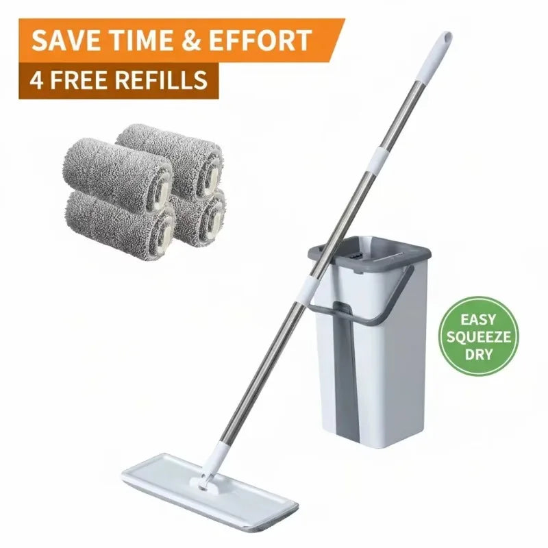 KYJGCN Hands Free Mop Set With 360 Swivel Head Wringer
