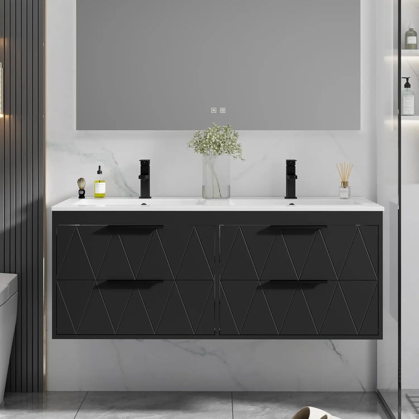 Wall-Mounted Floating Vanity Cabinet With Sink And Soft-Close Drawers