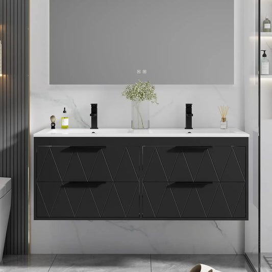Wall-Mounted Floating Vanity Cabinet With Sink And Soft-Close Drawers
