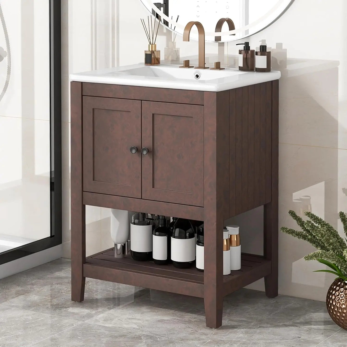 Solid Wood Bathroom Vanity Cabinet With Durable Birch Wood Construction