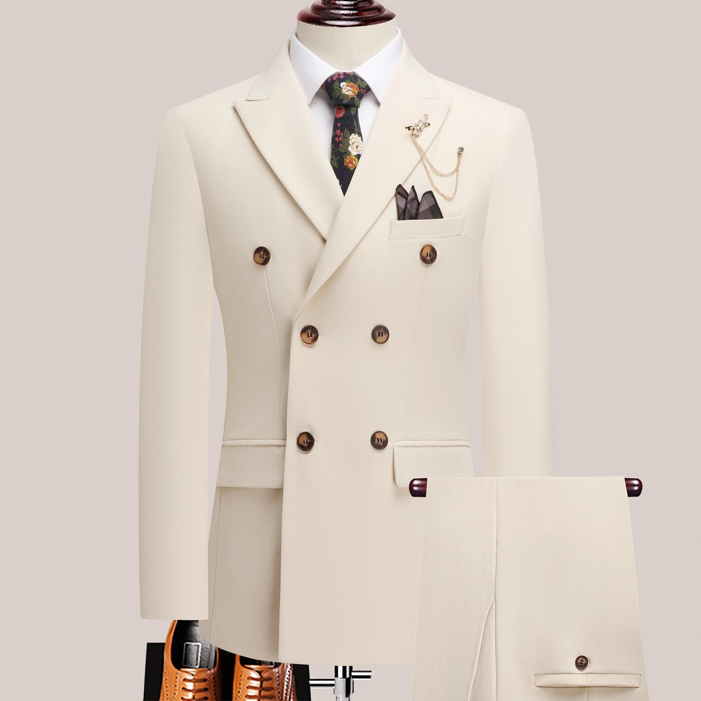 Songwe Men's Double Breasted Two-Piece Business Suit Lapel Collar