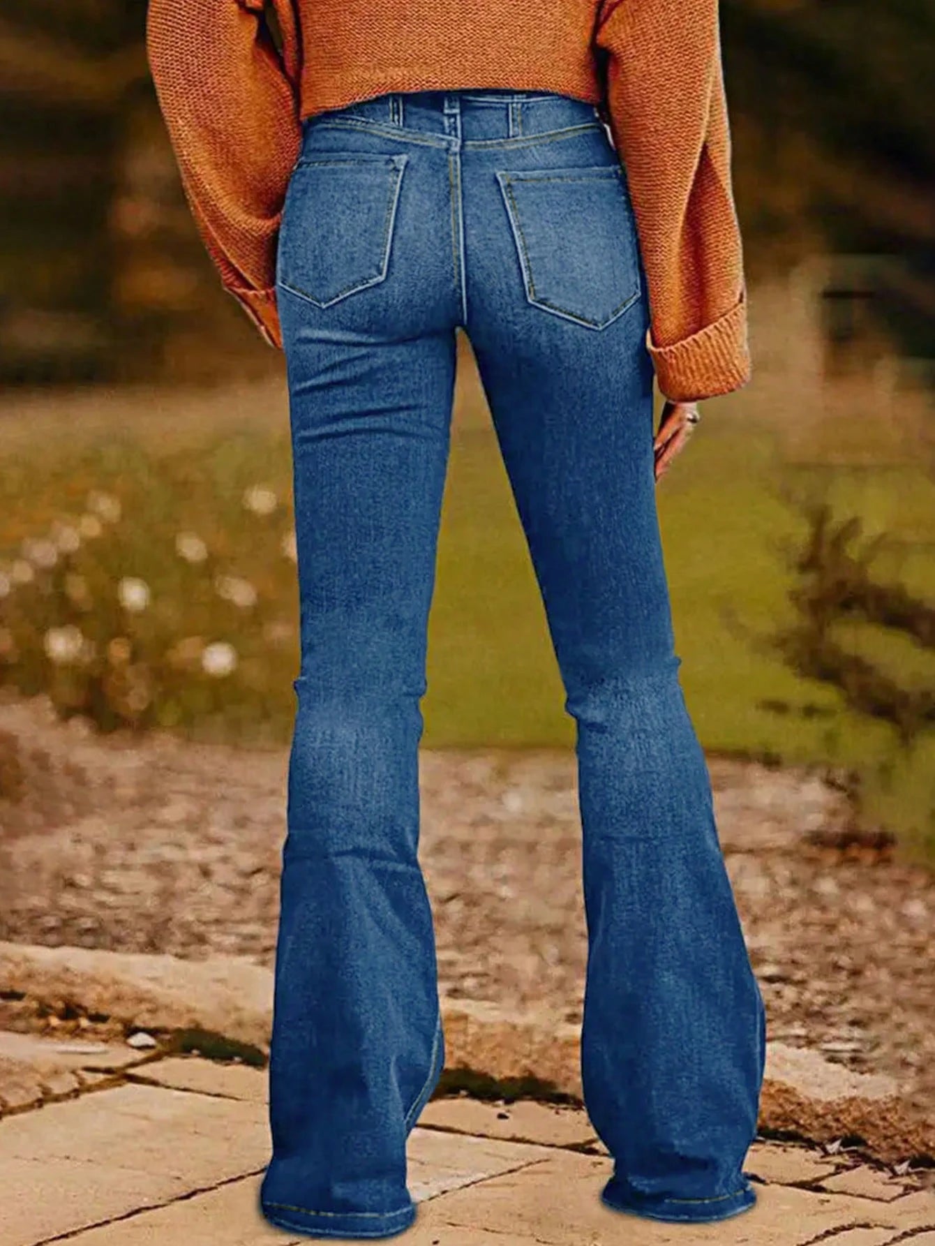 Womens Slim Fit Flared Jeans With Button Fly Denim