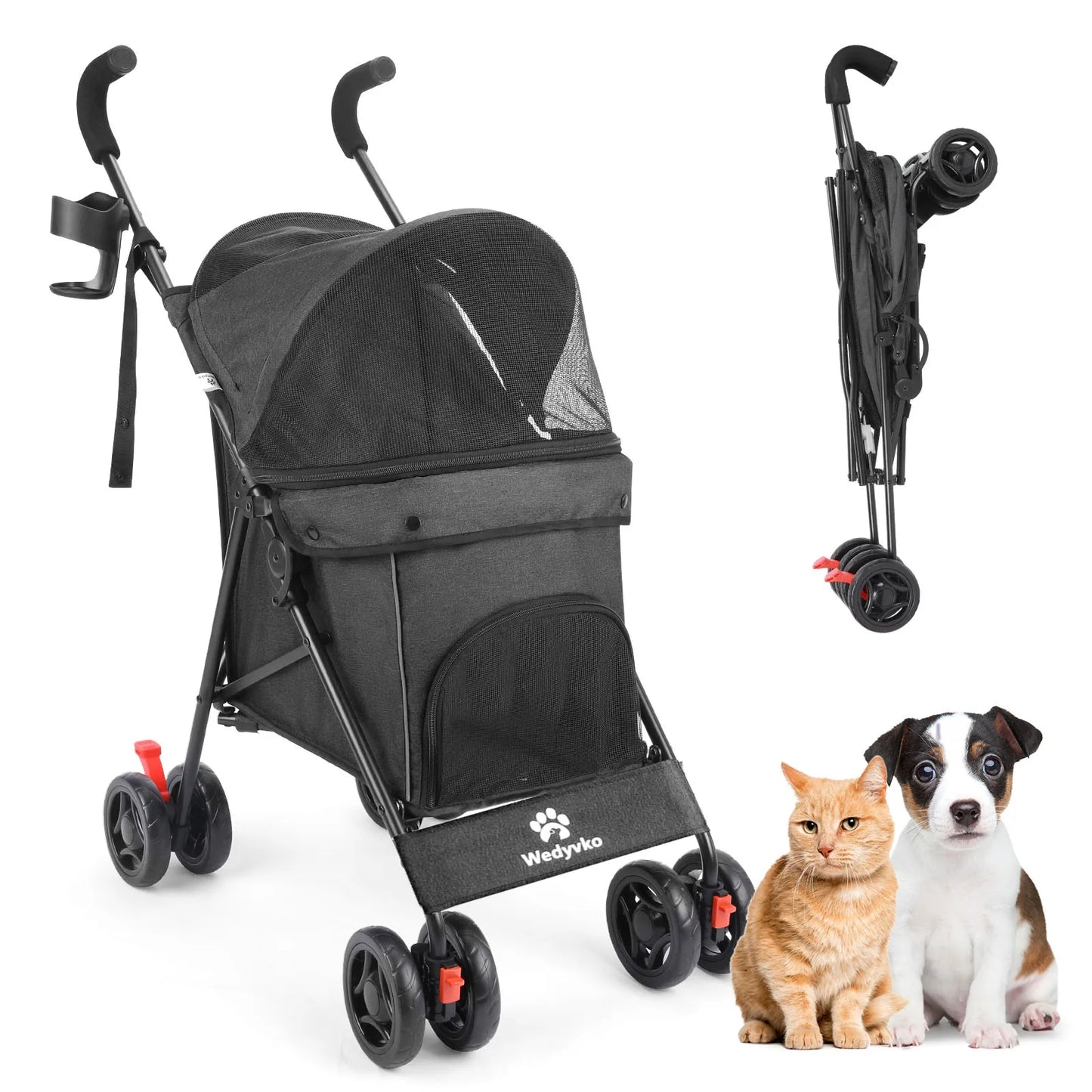Wedyvko Pet Dog Stroller With Brakes And Storage Travel