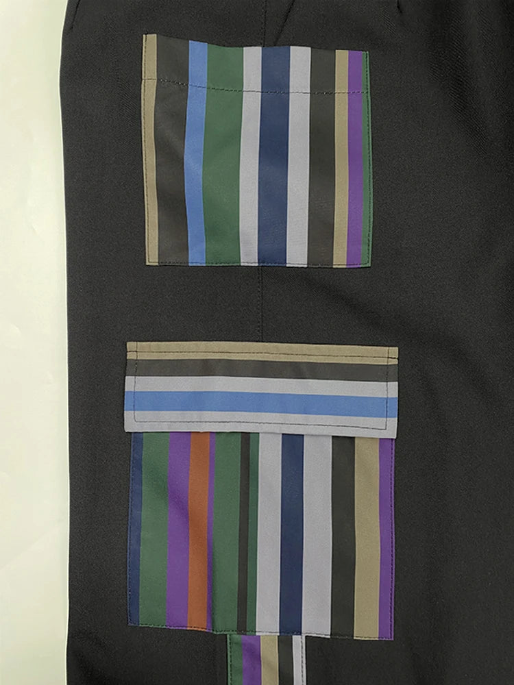 OSHOPLIVECN Womens Street Style Pocket Stripe Pants Loose