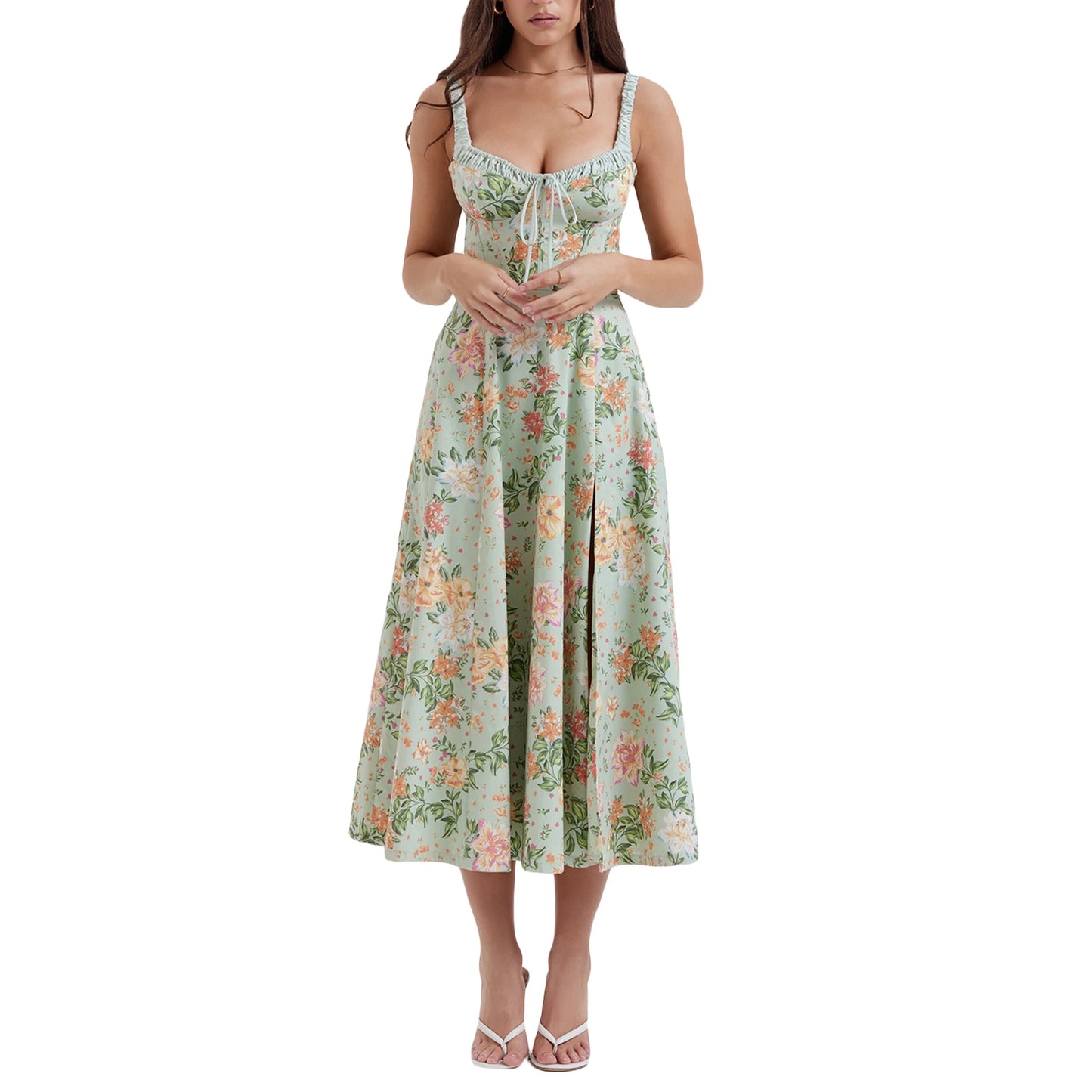 Women Summer Casual Midi Dress Floral Print Dress