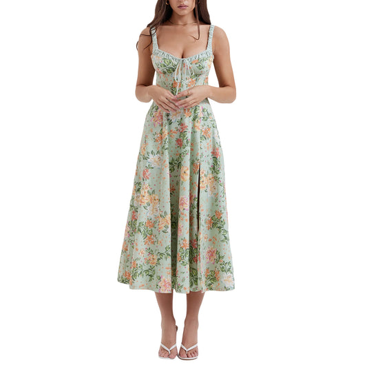 Women Summer Casual Midi Dress Floral Print Dress
