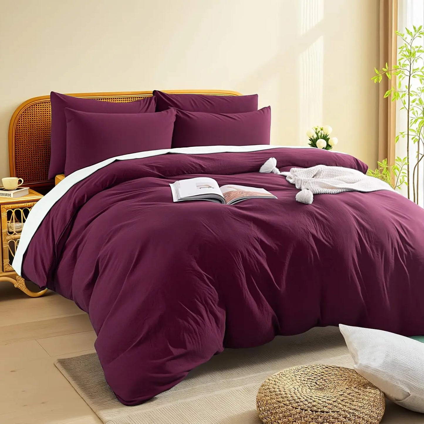 Duvet Cover Set 3 Piece Linen Feel Breathable Zipper Closure