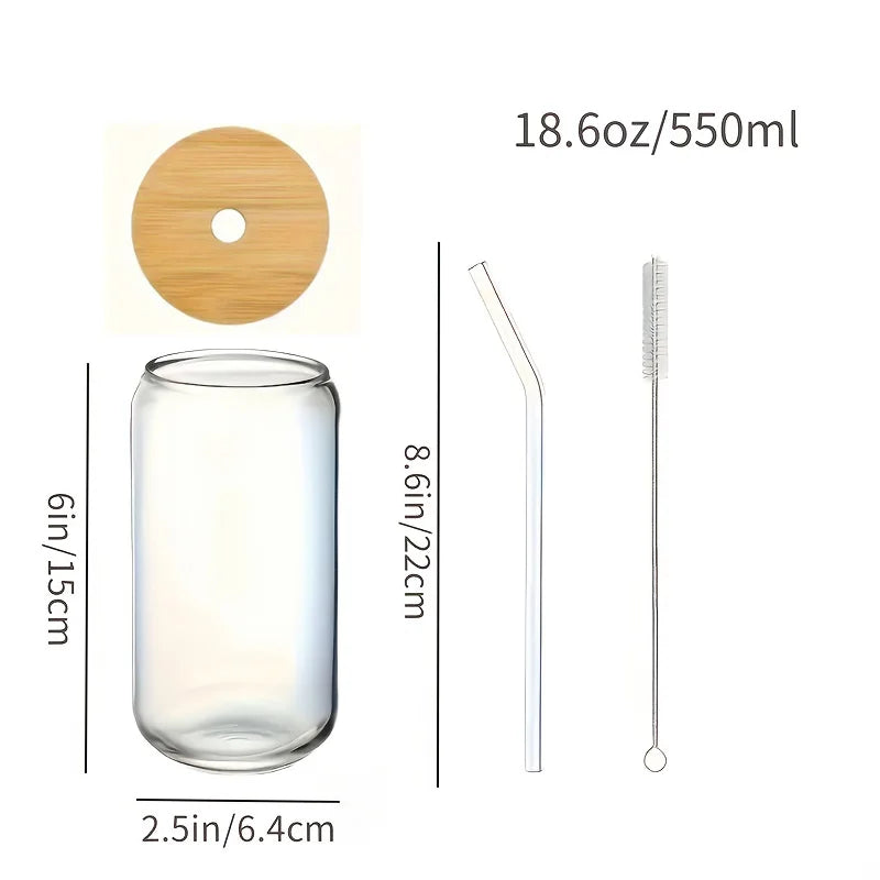 4-Piece Drinking Glasses With Bamboo Lids And Glass Straws