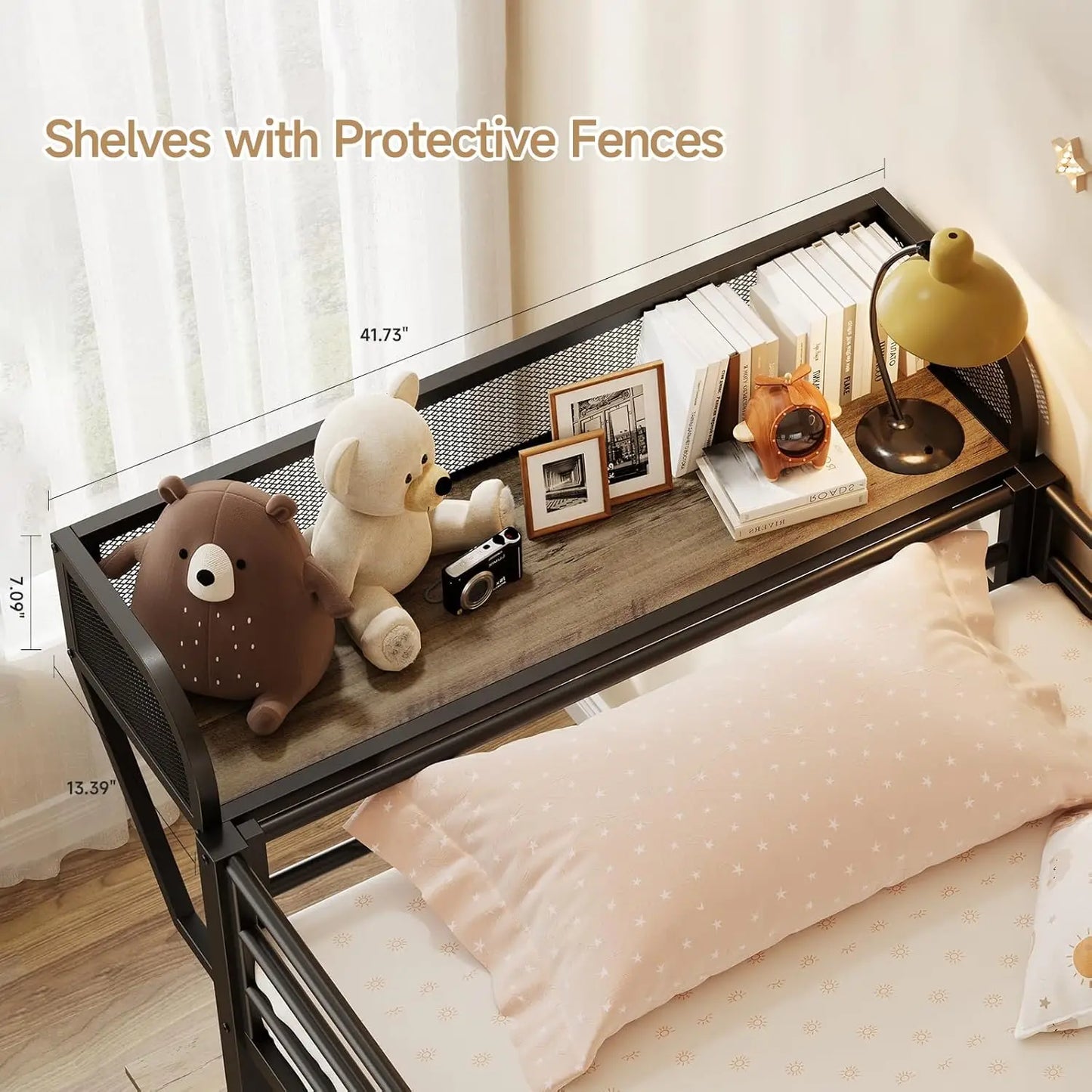 Twin Over Twin Metal Bunk Beds with Desk and Outlets