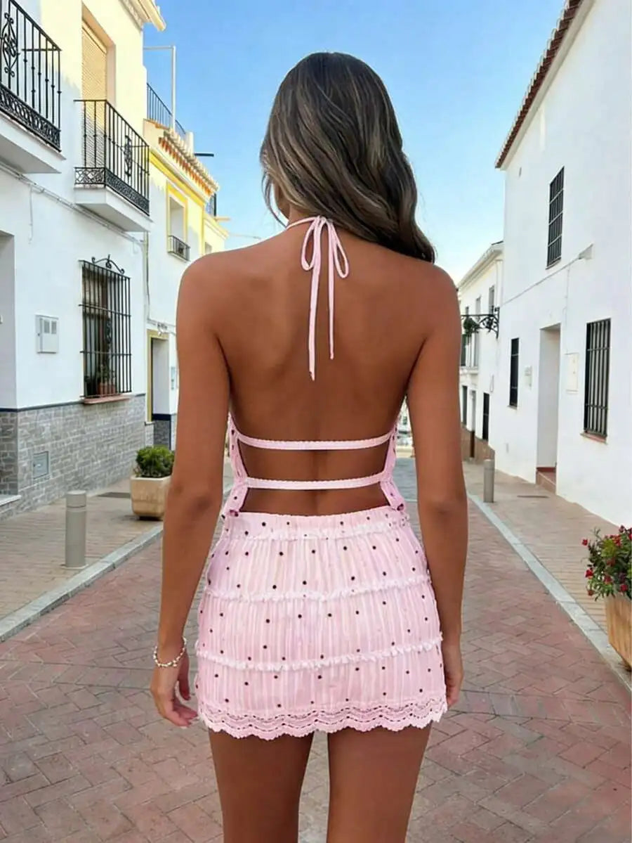 Women's 2 Piece Halter  Top And Mini Skirt Set