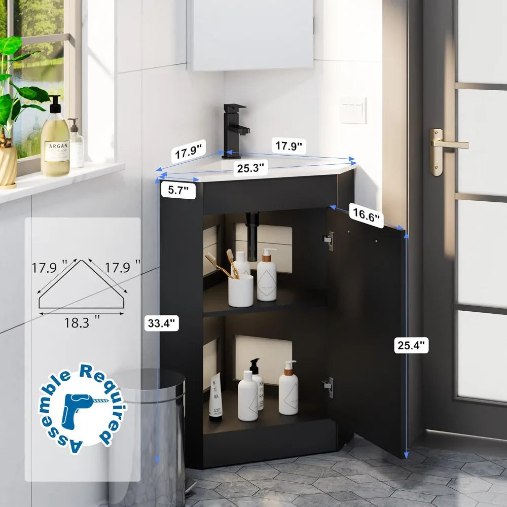 Corner Vanity Set For Compact Bathrooms With Soft Closing Hinges