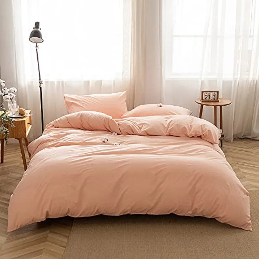 Duvet Cover Set 3 Pieces 100 Percent Washed Cotton Jacquard