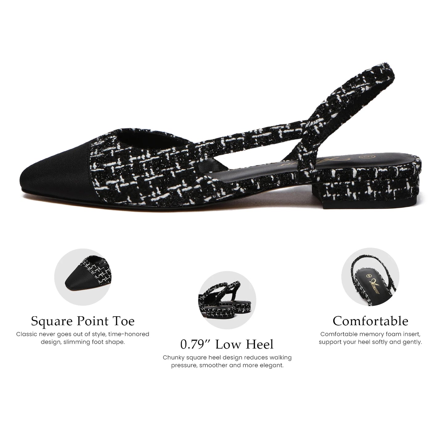 Women Slingback Flats Square Pointed Toe Two Tone Flats