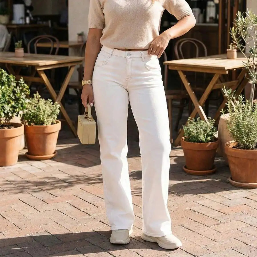 Women's Mid Rise Straight Leg Denim Jeans Loose Fit