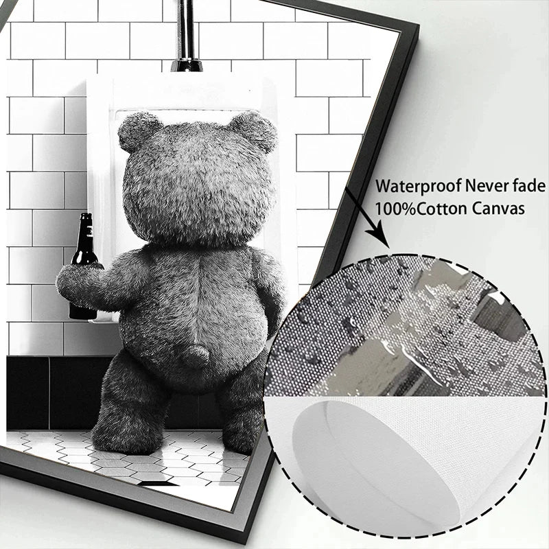 Cute Bear Canvas Print Unframed Modern Bathroom Decor
