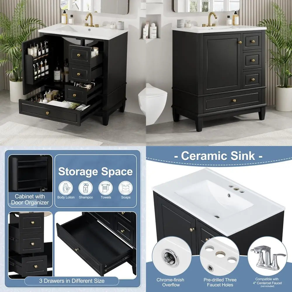 Modern Bathroom Vanity With Sink And Gold Handles Premium Quality