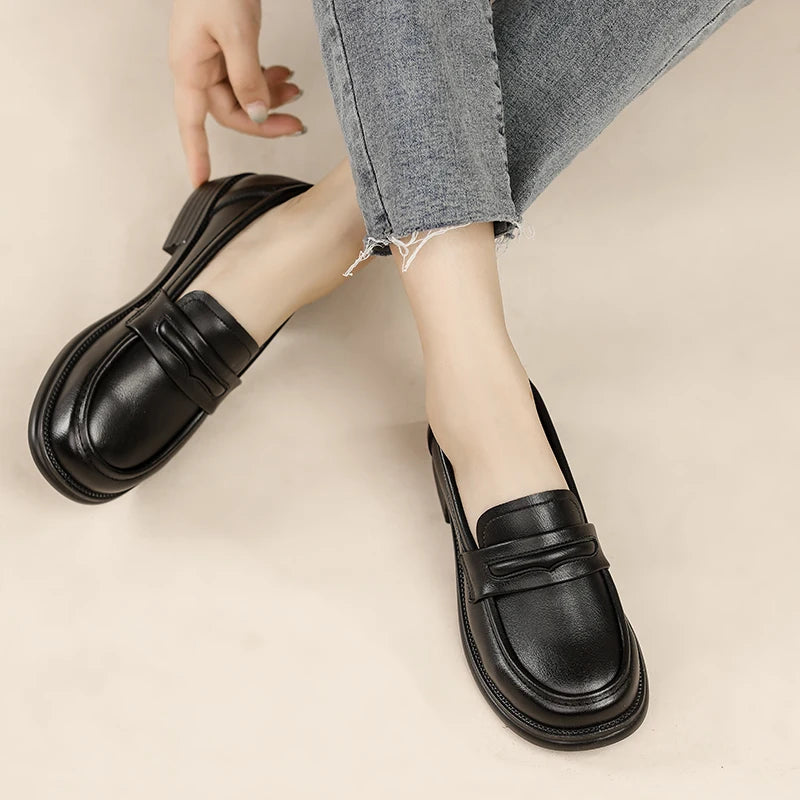 Women Slip On Leather Loafers Casual Flat Shoes For Comfort