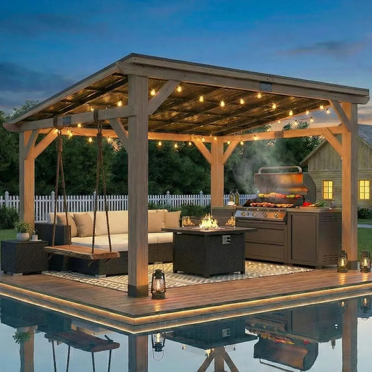 Cedar Patio Pavilion With Sloped Galvanized Steel Roof