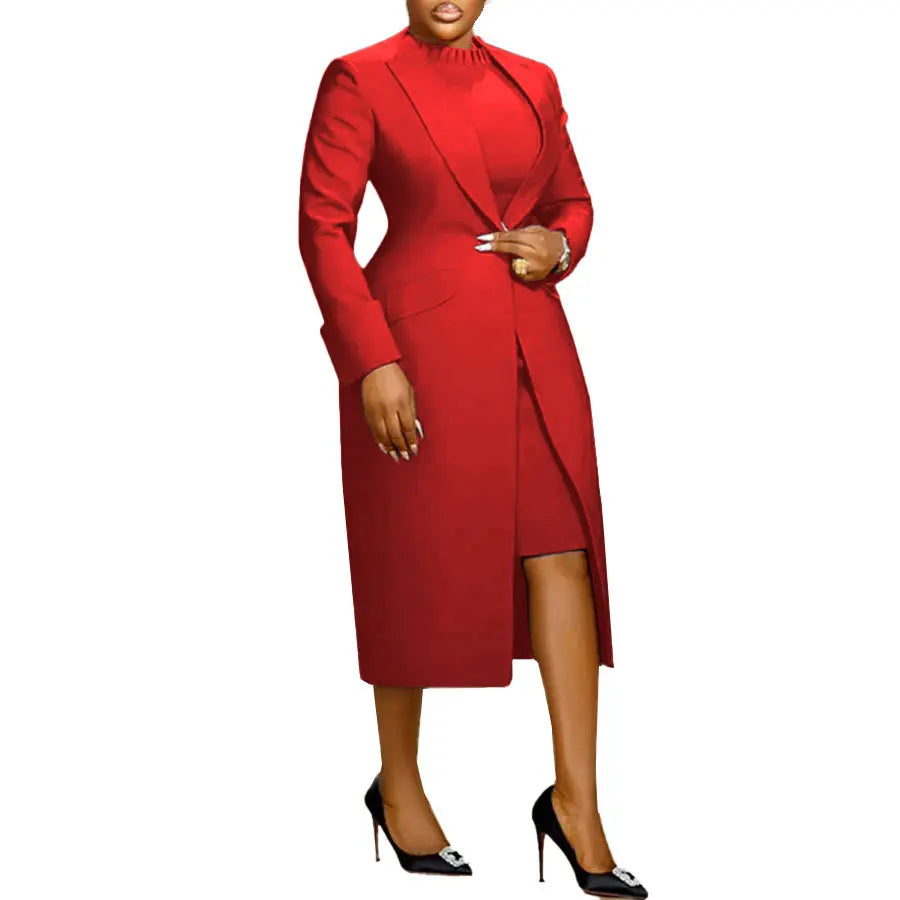 Full Sleeve Long Blazer Coat+ Long Dress Suit Two 2 Piece Set