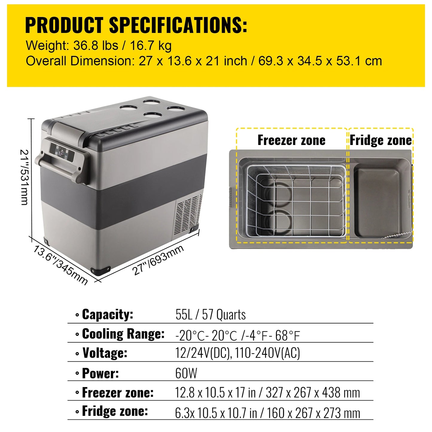 VEVOR Portable Car Mini Fridge Freezer Compressor Cooler