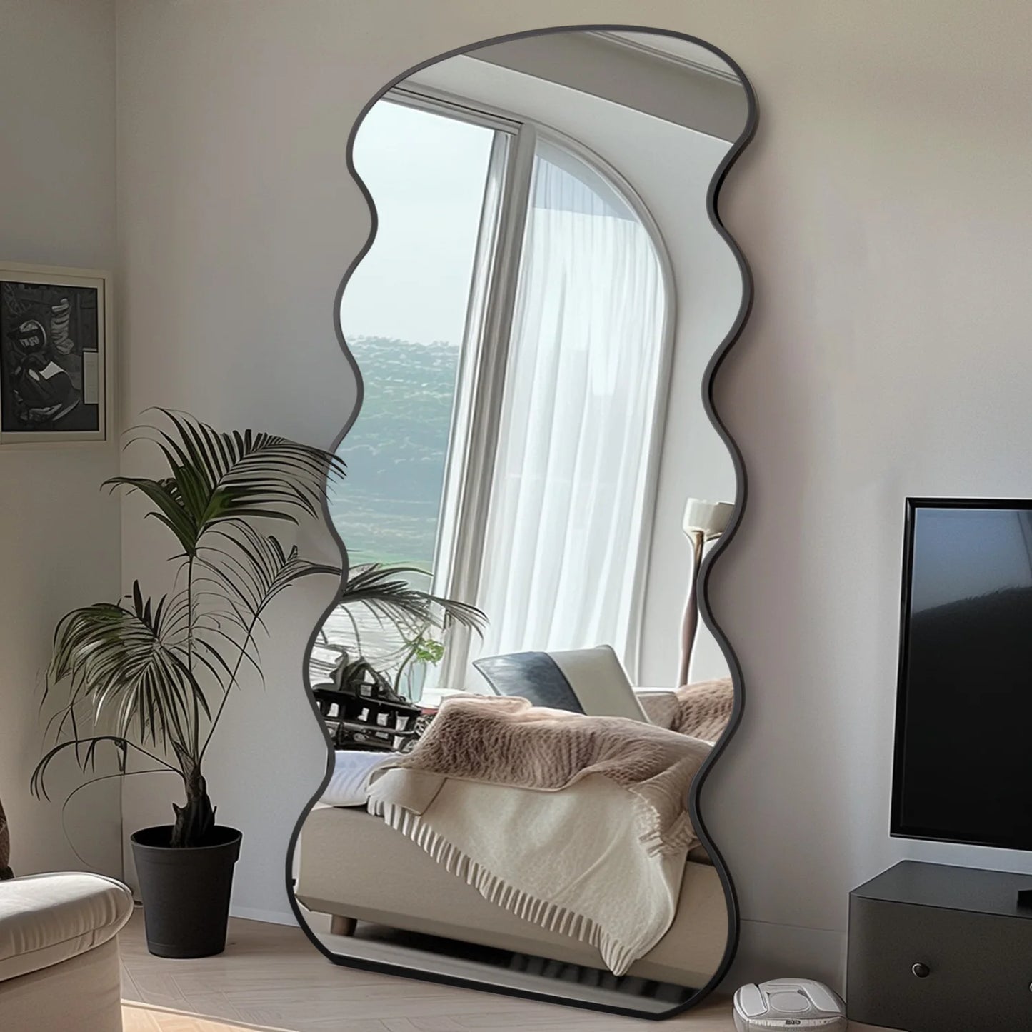 Antok Wavy Mirror With Stand For Bedroom And Living Room
