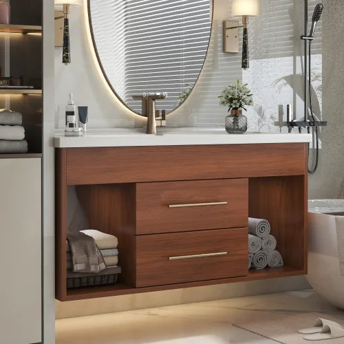 Mid Century Modern Bathroom Vanity With Integrated Ceramic Undermount Sink