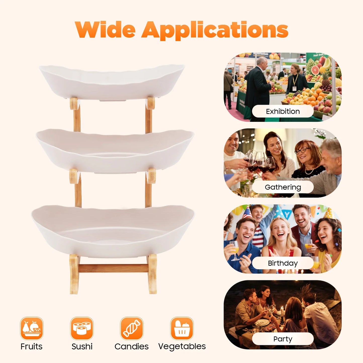 3-Tier Tray with Bamboo Stand