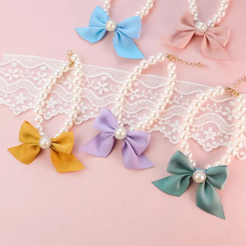 Pearl Bow Necklace Pet Jewelry