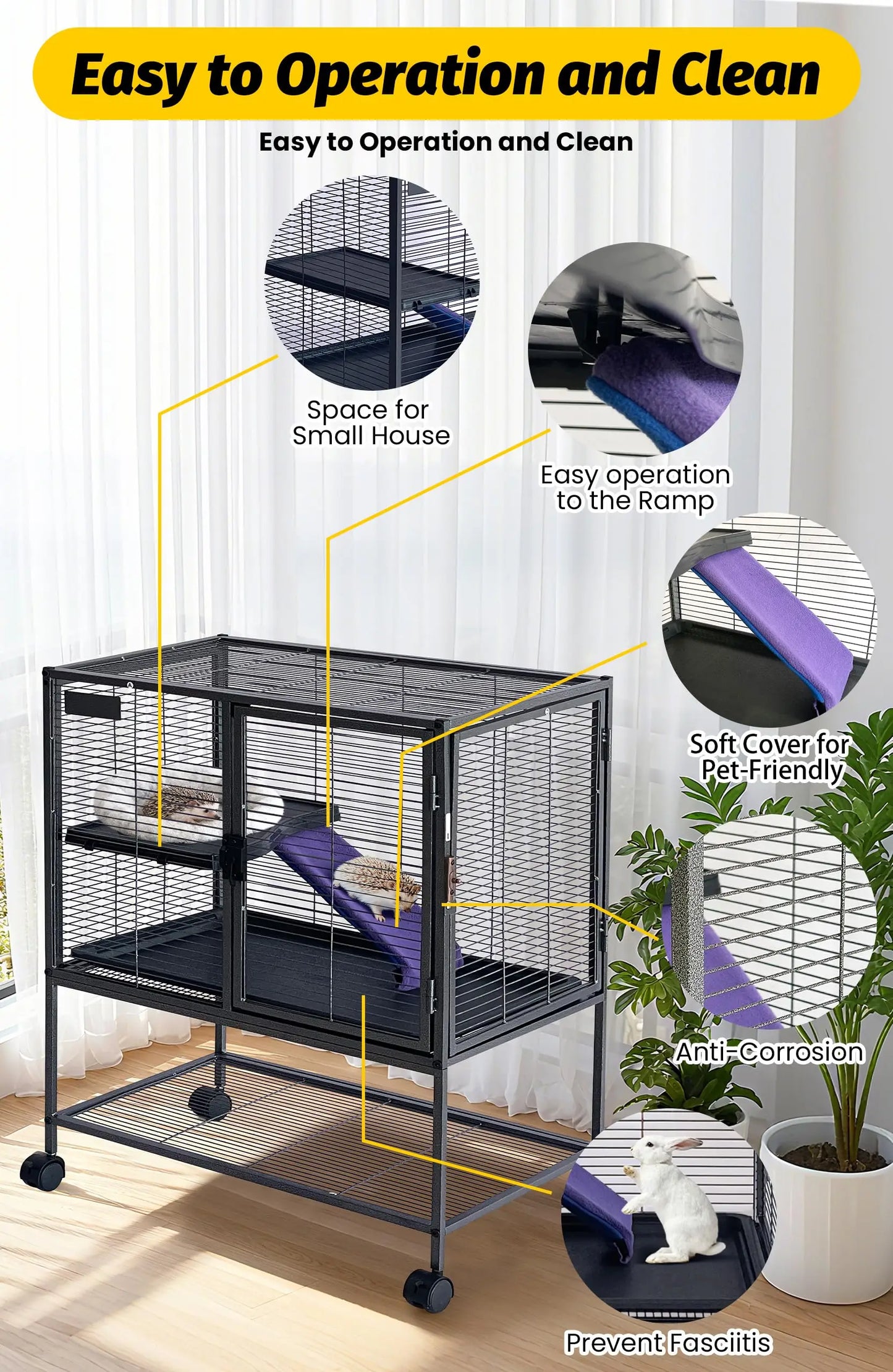 HiMISSCN Heavy Duty Small Animal Cage For Ferrets Chinchillas Lockable Wheels