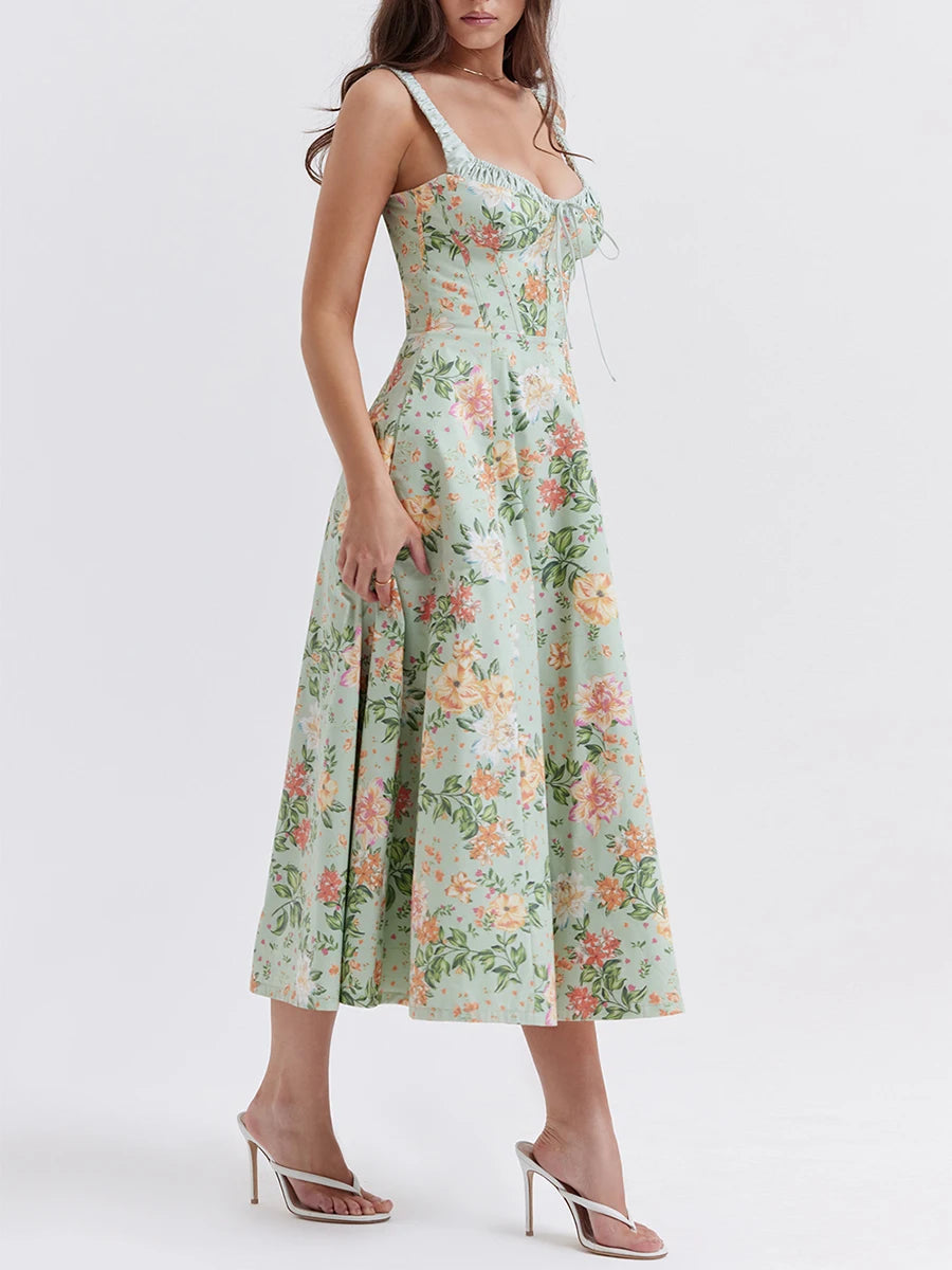 Women Summer Casual Midi Dress Floral Print Dress