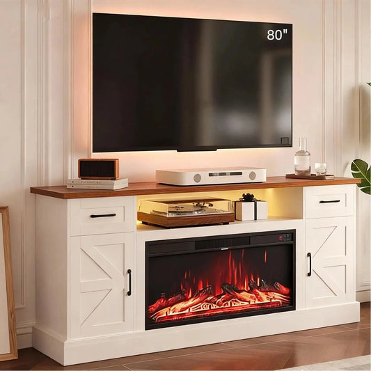 Farmhouse Style Electric Fireplace TV Stand Console Unit